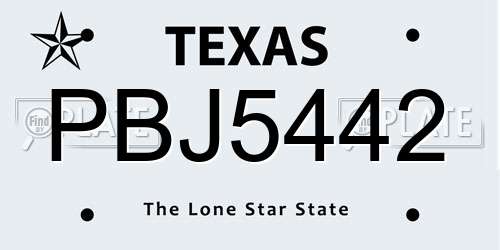 PBJ5442 Texas License Plate