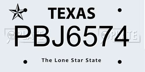 PBJ6574 Texas License Plate