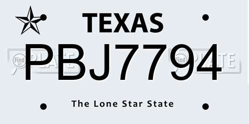 PBJ7794 Texas License Plate