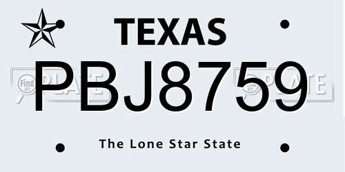 PBJ8759 Texas License Plate