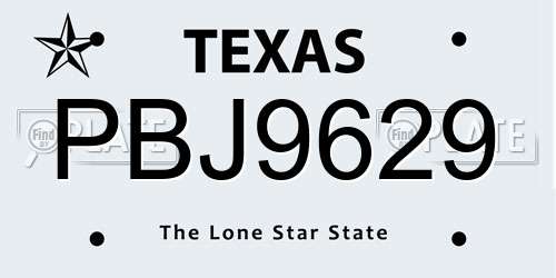 PBJ9629 Texas License Plate
