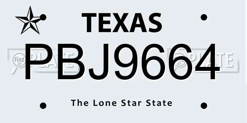 PBJ9664 Texas License Plate