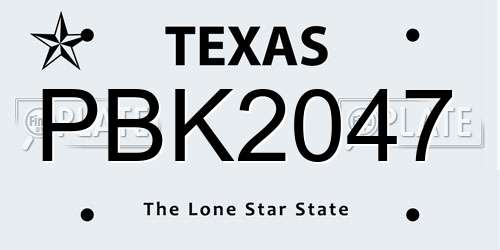 PBK2047 Texas License Plate