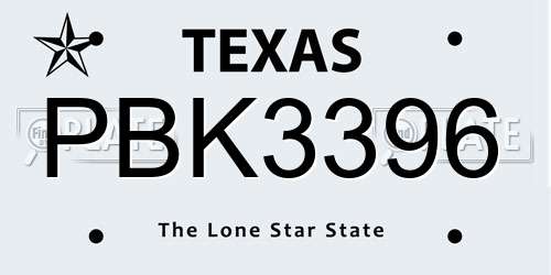 PBK3396 Texas License Plate