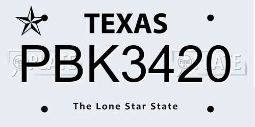 PBK3420 Texas License Plate