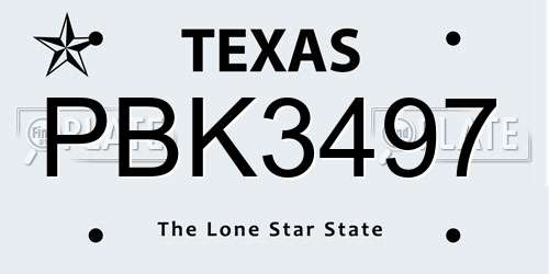 PBK3497 Texas License Plate