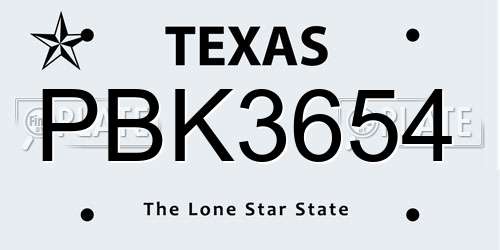 PBK3654 Texas License Plate