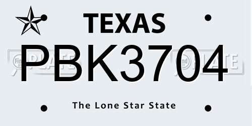PBK3704 Texas License Plate