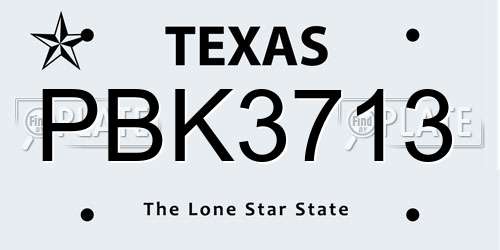 PBK3713 Texas License Plate
