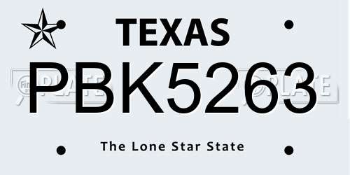 PBK5263 Texas License Plate