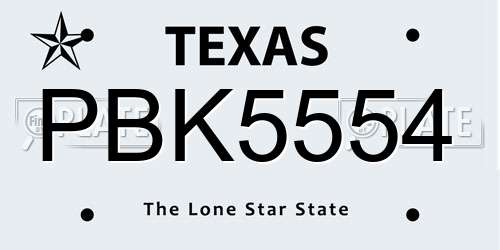 PBK5554 Texas License Plate