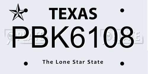 PBK6108 Texas License Plate