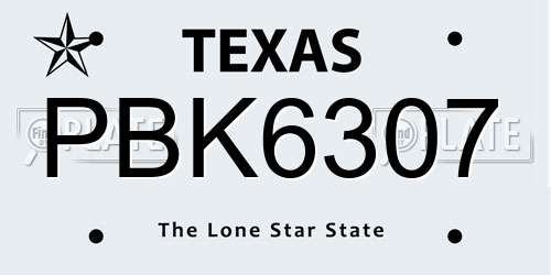 PBK6307 Texas License Plate