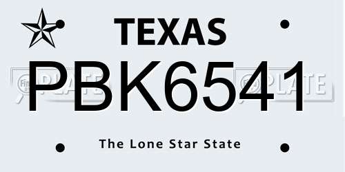 PBK6541 Texas License Plate