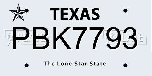 PBK7793 Texas License Plate