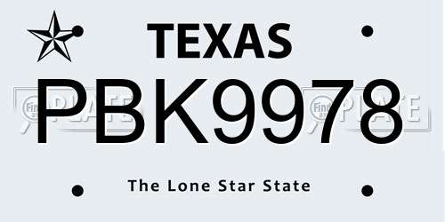 PBK9978 Texas License Plate