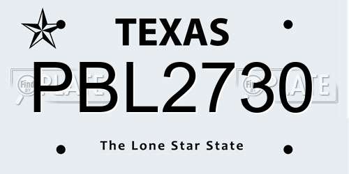 PBL2730 Texas License Plate
