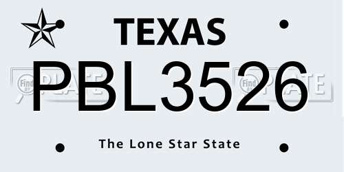 PBL3526 Texas License Plate
