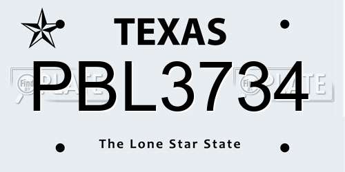 PBL3734 Texas License Plate
