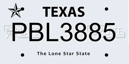 PBL3885 Texas License Plate