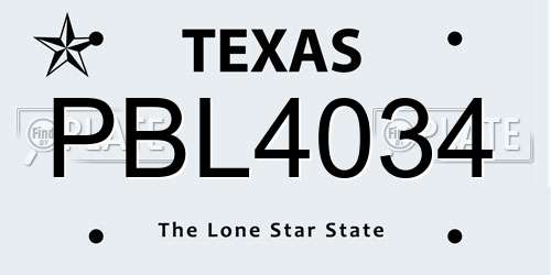 PBL4034 Texas License Plate