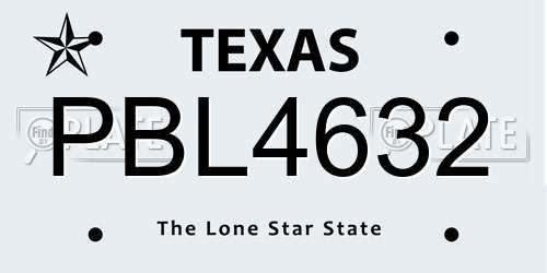 PBL4632 Texas License Plate