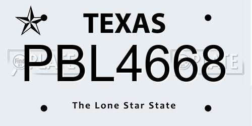 PBL4668 Texas License Plate