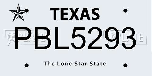 PBL5293 Texas License Plate