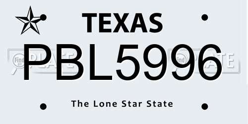 PBL5996 Texas License Plate