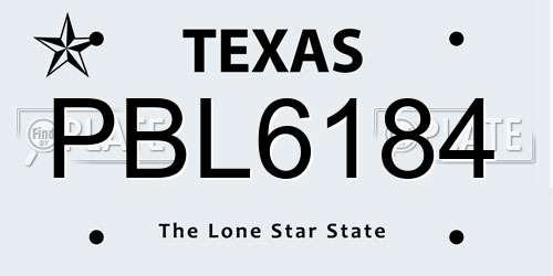 PBL6184 Texas License Plate