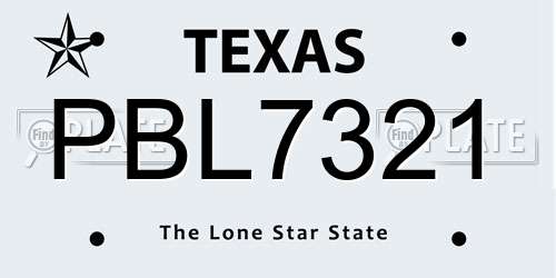 PBL7321 Texas License Plate