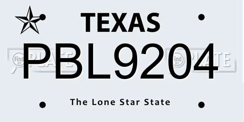 PBL9204 Texas License Plate
