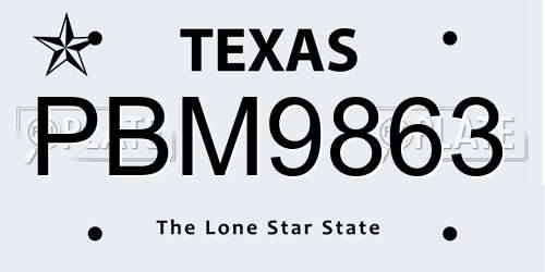 PBM9863 Texas License Plate