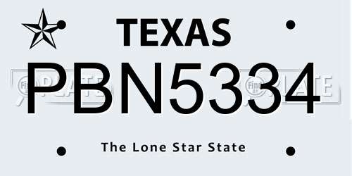 PBN5334 Texas License Plate