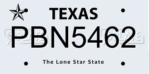PBN5462 Texas License Plate