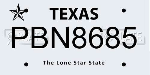 PBN8685 Texas License Plate