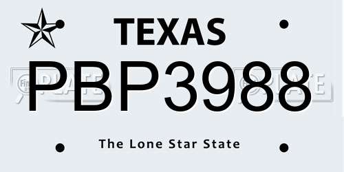 PBP3988 Texas License Plate