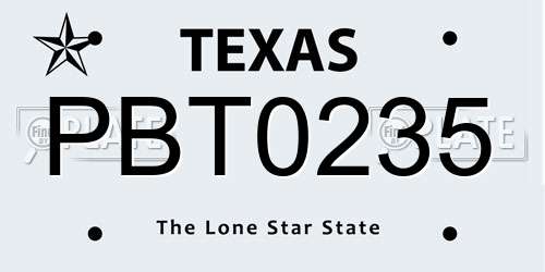 PBT0235 Texas License Plate