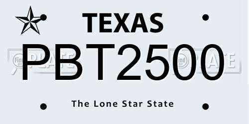 PBT2500 Texas License Plate