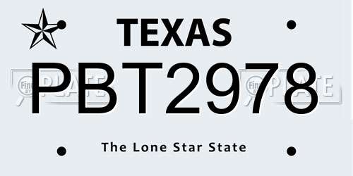 PBT2978 Texas License Plate