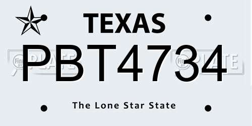 PBT4734 Texas License Plate