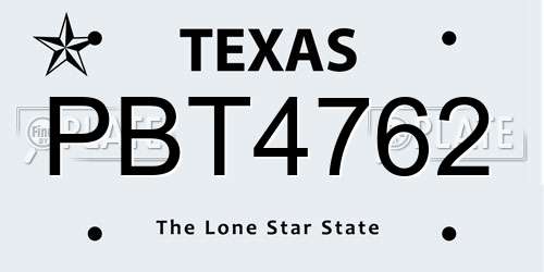 PBT4762 Texas License Plate