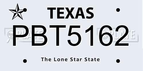 PBT5162 Texas License Plate