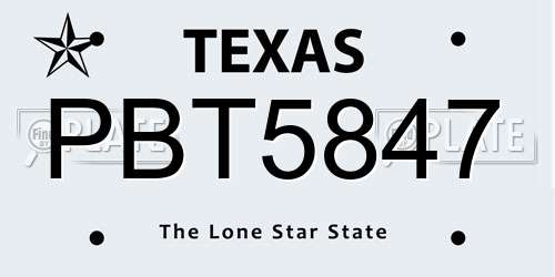 PBT5847 Texas License Plate