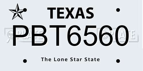 PBT6560 Texas License Plate
