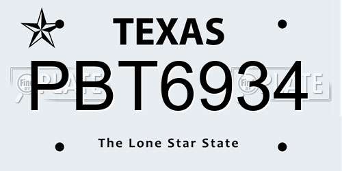 PBT6934 Texas License Plate
