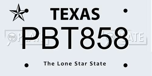 PBT858 Texas License Plate