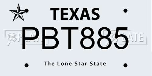 PBT885 Texas License Plate