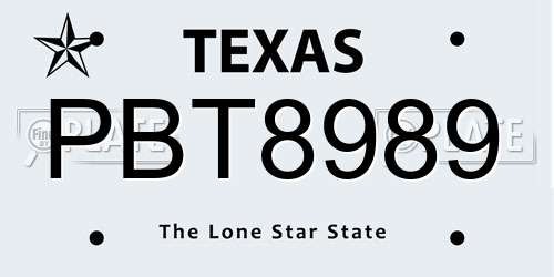 PBT8989 Texas License Plate