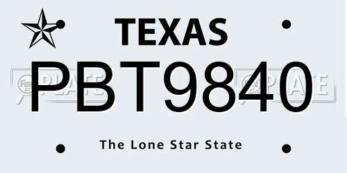 PBT9840 Texas License Plate